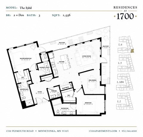 The Sybil Floor plan at Residences at 1700, Minnetonka, MN 55305